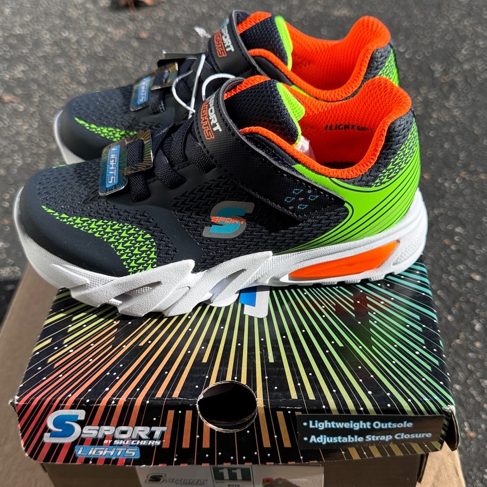 Skechers Kids Sneakers - Gray, Orange, and Green